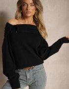 elsa.m by may Pulover Negru Off Shoulder cu Viscoză cu încrețituri decorative la Decolteu Nelilda
