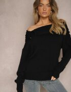 elsa.m by may Pulover Negru Off Shoulder cu Viscoză cu încrețituri decorative la Decolteu Nelilda