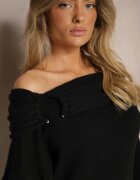 elsa.m by may Pulover Negru Off Shoulder cu Viscoză cu încrețituri decorative la Decolteu Nelilda