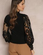 elsa.m by may Pulover Negru Rebrat cu Mâneci Decorative Philomina