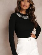 elsa.m by may Pulover Negru Reiat cu Lanț la Decolteu Abiga