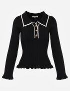 elsa.m by may Pulover Negru Retro din Vâscoză Decorat cu guler volane și nasturi Sirrise