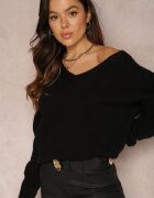 elsa.m by may Pulover Negru Simplu cu Bumbac cu Croială Oversize Conime