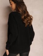 elsa.m by may Pulover Negru Simplu cu Bumbac cu Croială Oversize Conime