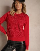 elsa.m by may Pulover Roșu din Viscoză Decorat cu Aplicații din Plată Harilia
