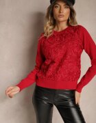 elsa.m by may Pulover Roșu din Viscoză Decorat cu Aplicații din Plată Harilia