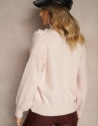 elsa.m by may Pulover Roz Clasic cu Aplicații Florale Decorative și Perle Leanwenna
