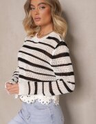 elsa.m by may Pulover Scurt Alb-Negru cu Dantelă și Model Ajurat Sovavia