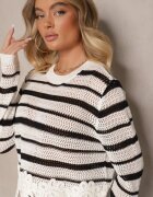 elsa.m by may Pulover Scurt Alb-Negru cu Dantelă și Model Ajurat Sovavia
