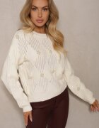 elsa.m by may Pulover Simplu Bej deschis cu Cusături Metalice Decorative și Perle Zinrila