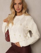 elsa.m by may Pulover Simplu Bej deschis cu Cusături Metalice Decorative și Perle Zinrila