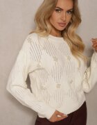elsa.m by may Pulover Simplu Bej deschis cu Cusături Metalice Decorative și Perle Zinrila