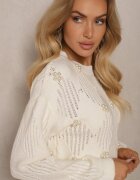 elsa.m by may Pulover Simplu Bej deschis cu Cusături Metalice Decorative și Perle Zinrila