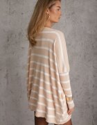 elsa.m by may Pulover supradimensionat bej cu Mâneci tip liliac și Model în Dungi Eistauma