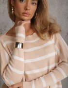 elsa.m by may Pulover supradimensionat bej cu Mâneci tip liliac și Model în Dungi Eistauma