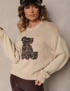 elsa.m by may Pulover Viscoză Bej cu Paiete și Motiv Ursuleț Nyrimi
