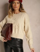 elsa.m by may Pulover Viscoză Bej cu relief decorativ Harizelle