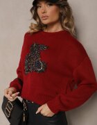 elsa.m by may Pulover Visiniu Viscoză cu paiete și motiv ursuleț Nyrimi