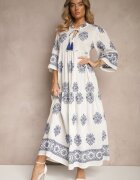elsa.m by may Rochie Albă Boho din Viscoză Decorată cu Broderie și Cordon cu Ciucuri Alinoria