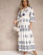 elsa.m by may Rochie Albă Boho din Viscoză Decorată cu Broderie și Cordon cu Ciucuri Alinoria