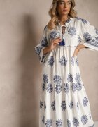 elsa.m by may Rochie Albă Boho din Viscoză Decorată cu Broderie și Cordon cu Ciucuri Alinoria