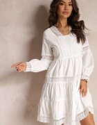 elsa.m by may Rochie Albă Cloș Mini cu Decolteu Decorativ cu Dantelă Eudovana