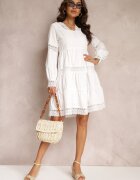 elsa.m by may Rochie Albă Cloș Mini cu Decolteu Decorativ cu Dantelă Eudovana