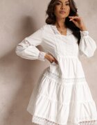 elsa.m by may Rochie Albă Cloș Mini cu Decolteu Decorativ cu Dantelă Eudovana