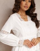 elsa.m by may Rochie Albă Cloș Mini cu Decolteu Decorativ cu Dantelă Eudovana
