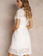 elsa.m by may Rochie Albă Croșetată Tip Cămașă Cu Cordon În Talie Lonnija