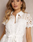 elsa.m by may Rochie Albă Croșetată Tip Cămașă Cu Cordon În Talie Lonnija