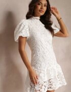 elsa.m by may Rochie Albă cu Broderie Paisley din Dantelă și Mâneci Bufante Briena