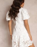 elsa.m by may Rochie Albă cu Broderie Paisley din Dantelă și Mâneci Bufante Briena