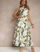 elsa.m by may Rochie Albă cu Imprimeu Floral din Bumbac cu Croială Cloș Korlio