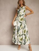 elsa.m by may Rochie Albă cu Imprimeu Floral din Bumbac cu Croială Cloș Korlio