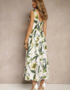 elsa.m by may Rochie Albă cu Imprimeu Floral din Bumbac cu Croială Cloș Korlio