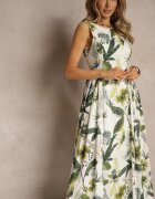 elsa.m by may Rochie Albă cu Imprimeu Floral din Bumbac cu Croială Cloș Korlio