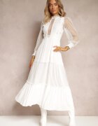 elsa.m by may Rochie Albă cu Mâneci bufante Decorată cu Inserții din tul Laluna