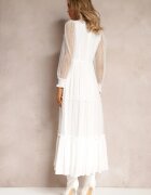 elsa.m by may Rochie Albă cu Mâneci bufante Decorată cu Inserții din tul Laluna