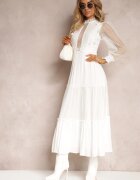 elsa.m by may Rochie Albă cu Mâneci bufante Decorată cu Inserții din tul Laluna