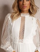 elsa.m by may Rochie Albă cu Mâneci bufante Decorată cu Inserții din tul Laluna