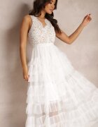 elsa.m by may Rochie Albă de Cocktail cu Corsaj de Dantelă și Fustă Evazată de Tulle Venisa