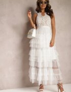 elsa.m by may Rochie Albă De Seară Maxi Decorată cu Dantelă și Volane Fariel