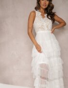 elsa.m by may Rochie Albă De Seară Maxi Decorată cu Dantelă și Volane Fariel