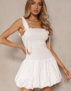 elsa.m by may Rochie Albă din Bumbac cu Croi Balon cu Bretele și Partea de Sus Mulată Linalaia