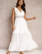 elsa.m by may Rochie albă din bumbac cu inserții din dantelă și elastic în talie Gabina