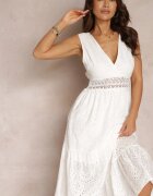 elsa.m by may Rochie albă din bumbac cu inserții din dantelă și elastic în talie Gabina