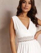 elsa.m by may Rochie albă din bumbac cu inserții din dantelă și elastic în talie Gabina