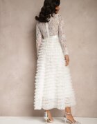 elsa.m by may Rochie Albă Din Dantelă Maxi cu Croială Cloș și Volane din Tul Sivina