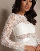 elsa.m by may Rochie Albă Din Dantelă Maxi cu Croială Cloș și Volane din Tul Sivina